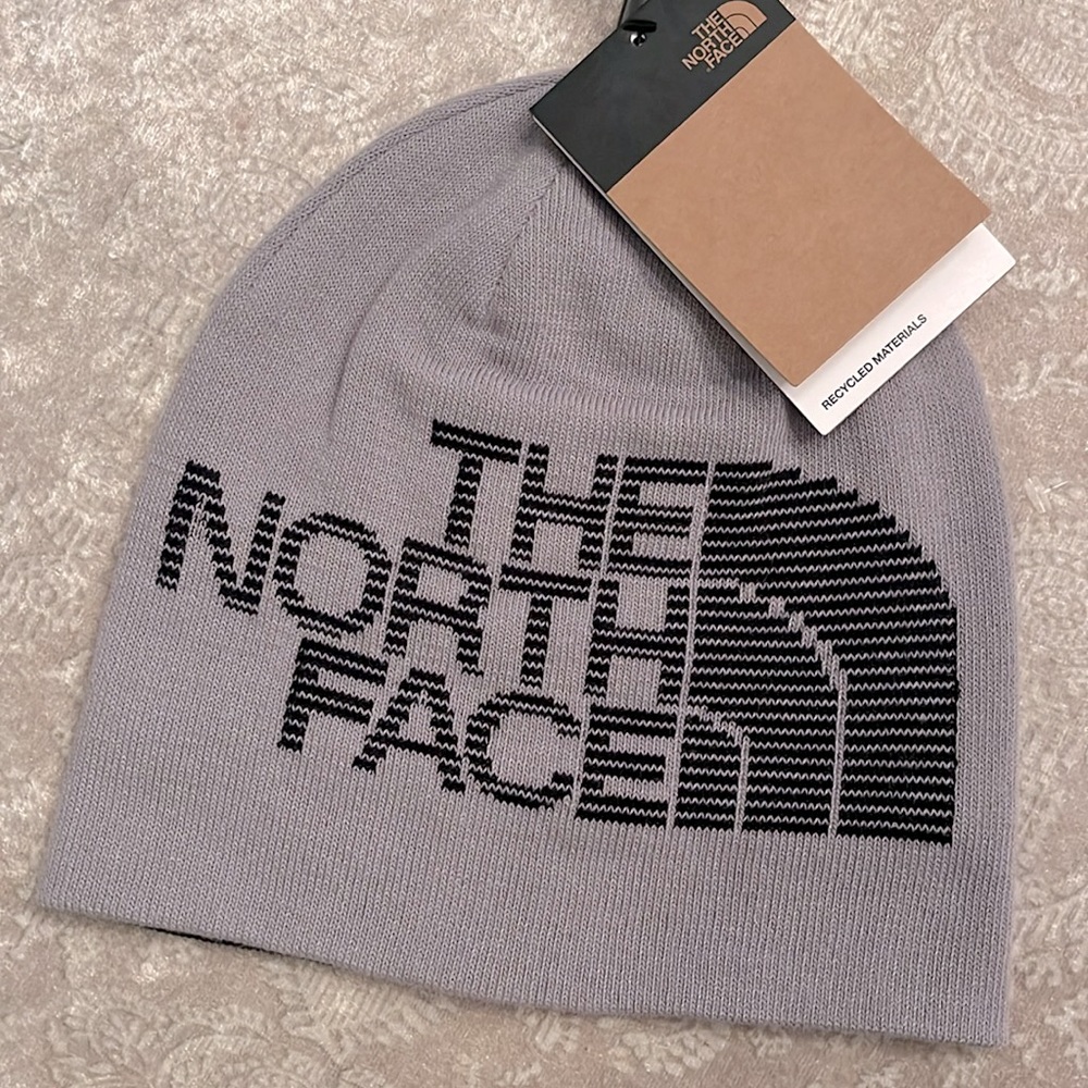 Brand New The North Face Gray & Black Reversible Highline Knit Beanie Winter Hat - Picture 2 of 11